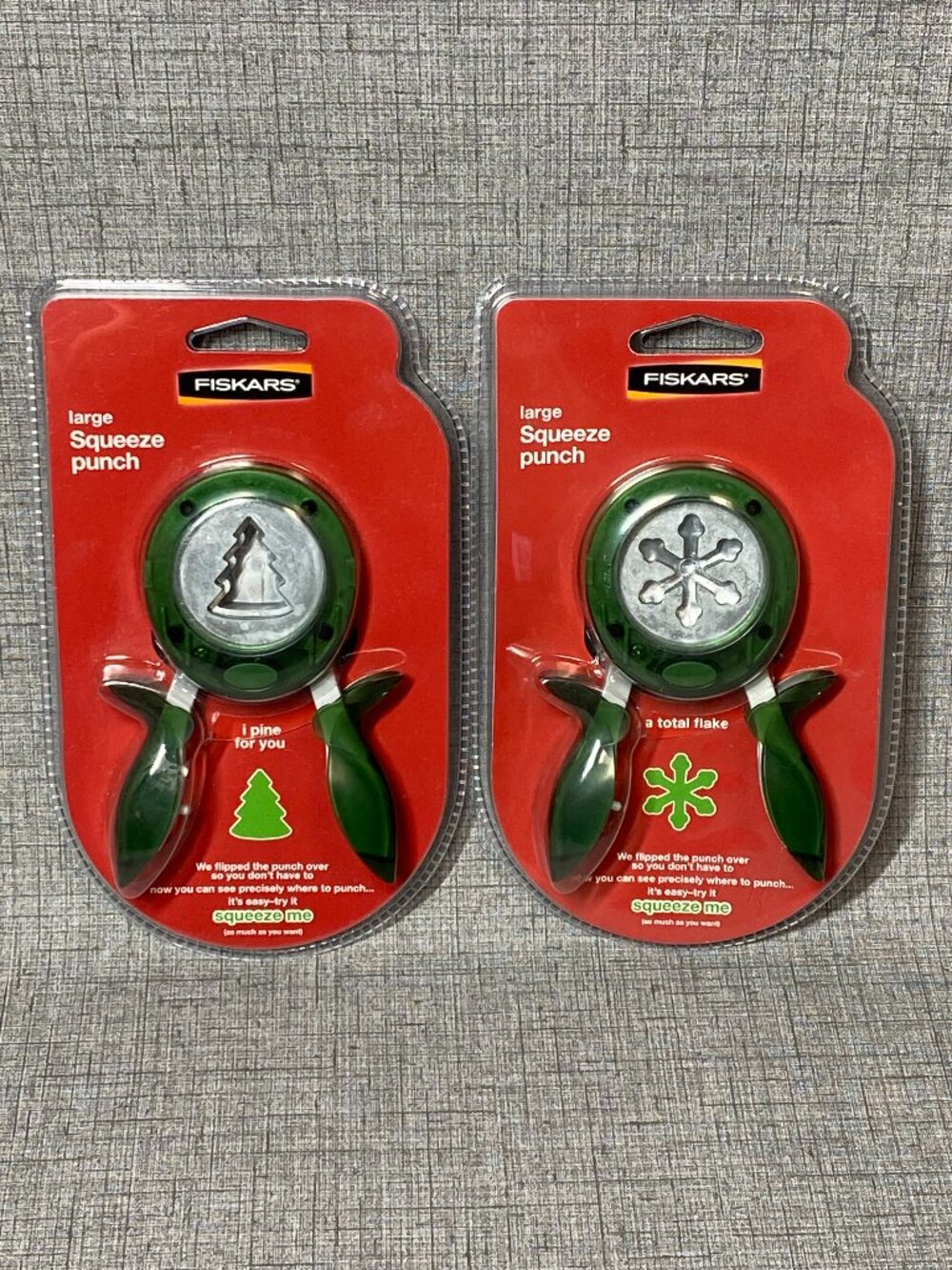 NIP FISKARS Paper Punch Pine Tree & Snow Flake 2pc Lot New Old Stock 2008